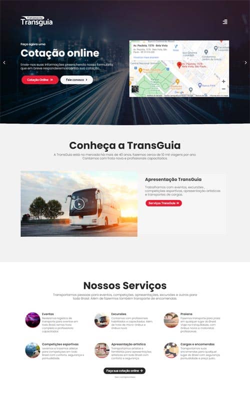 Modelo de site para empresas de viagens, excursões, passeios turísticos e transporte de pessoas
