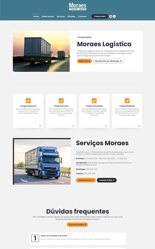 Modelo de site para empresas de logística, entregas e transportes de cargas