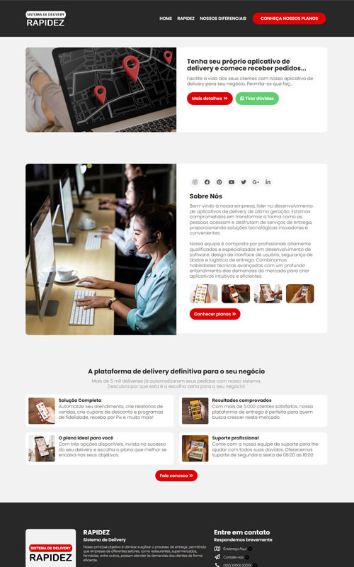 Landing page criada para empresas de delivery
