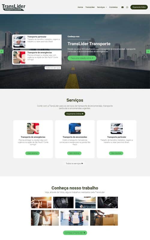 Modelo de site para profissional do transporte particular, transfers, translado e de encomendas